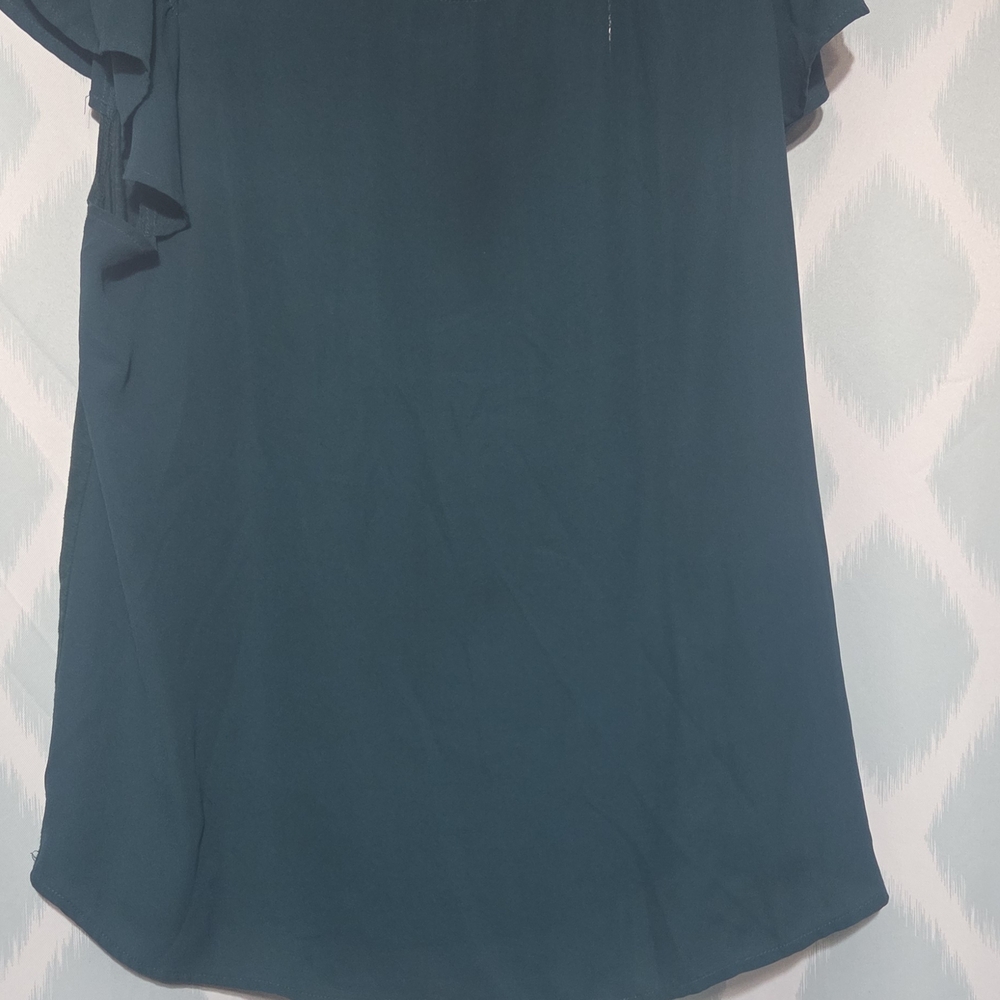 Papermoon Teal/Deep Green Ruffle Sleeve Mixed Media Blouse